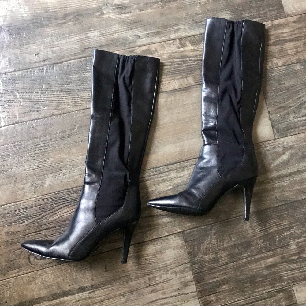 Tahari Black Leather Pull On High Heeled Boots 7 - Picture 14 of 16